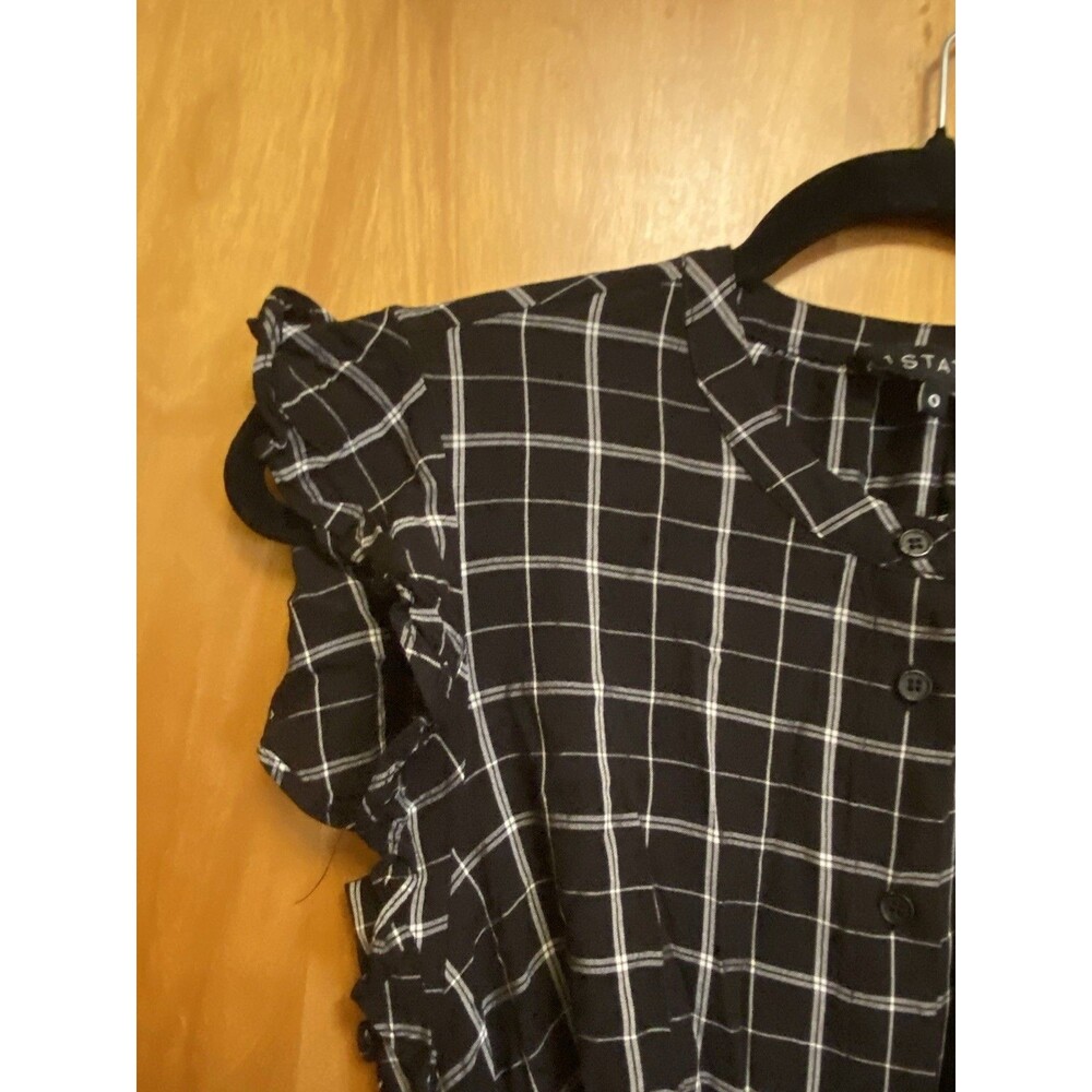 1. STATE  Plaid Rayon Windowpane Wide Leg Jumpsuit Size 0 Black & White - Picture 4 of 11